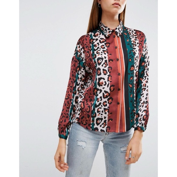 ASOS | Animal Print Stripe Lightweight Charmeuse Satin Oversized Boxy Blouse - Picture 15 of 15